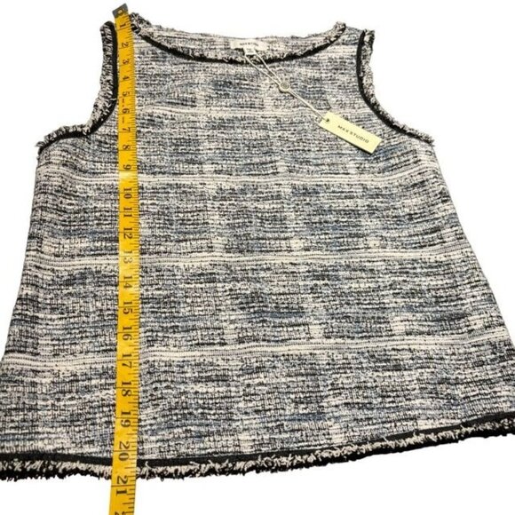 Max Studio XS Sleeveless Tweed Tank Top Blue & White - Picture 3 of 9